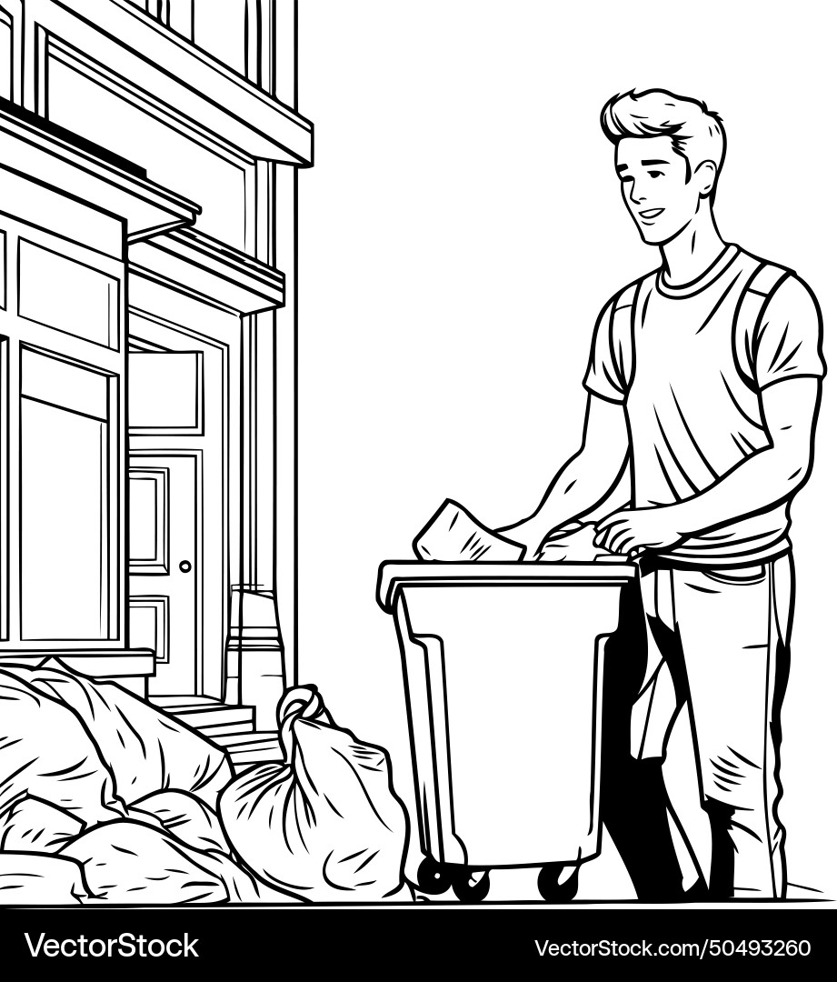 Man throwing garbage into trash can black Vector Image