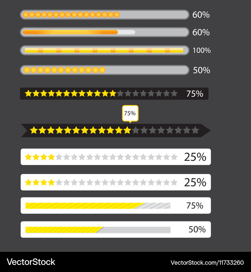 Orange preloaders and progress loading bars vector image