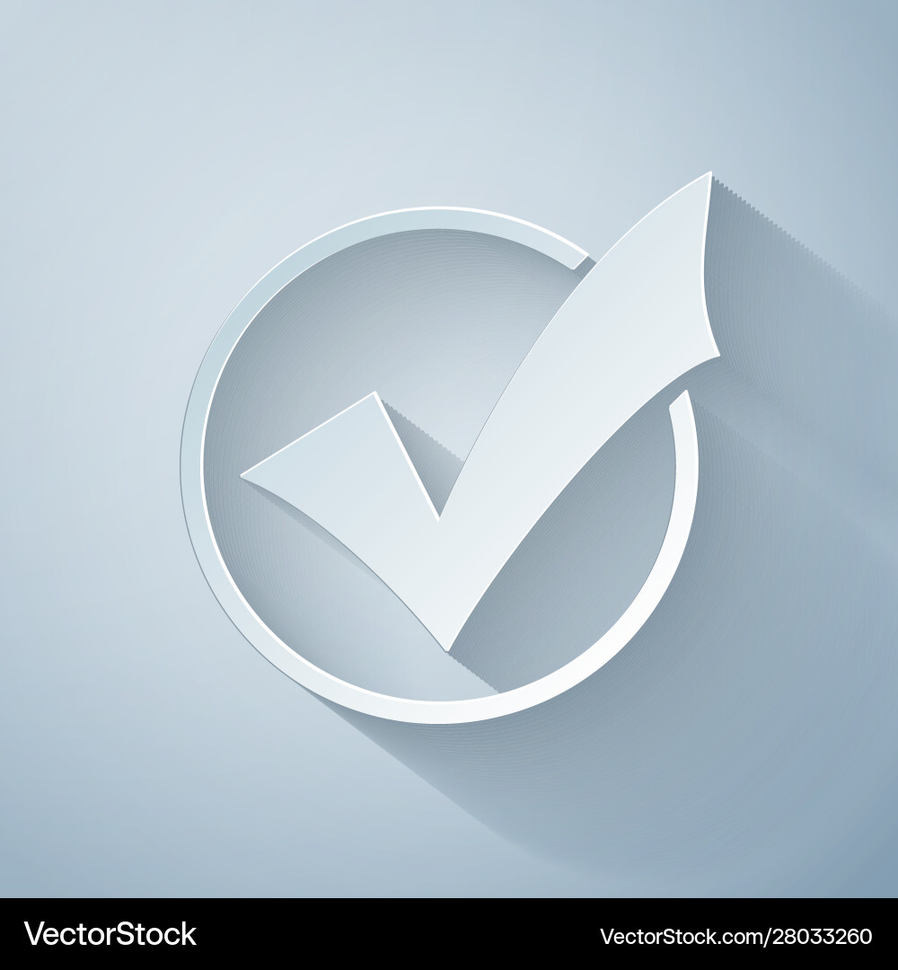 Paper cut check mark in round icon isolated Vector Image