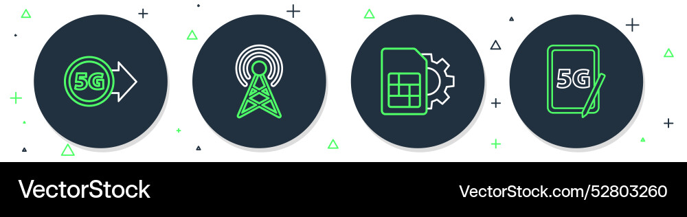 Set line antenna sim card setting 5g network Vector Image