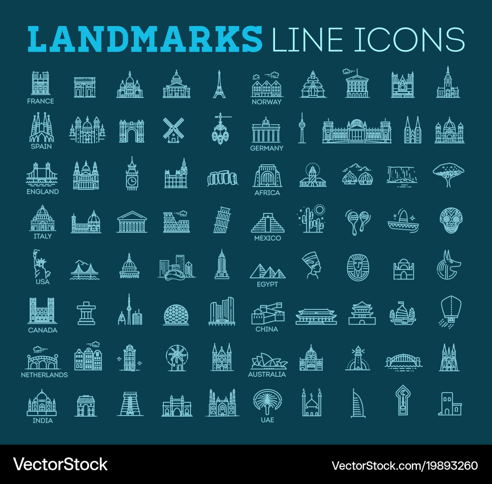 Simple linear icon set representing global vector image