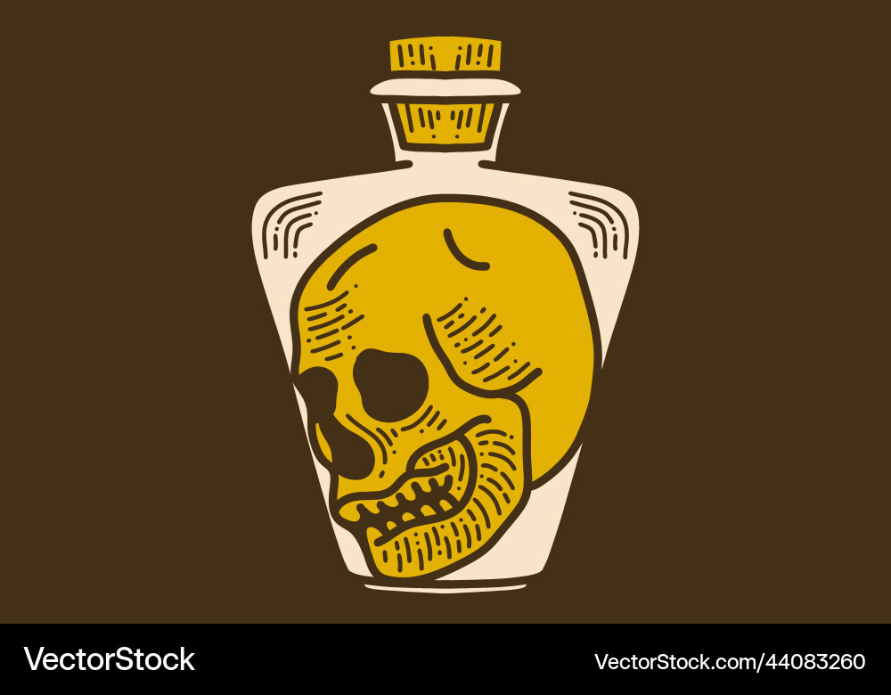 Skull in a bottle retro vintage art drawing Skull in a bottle retro vintage art drawing vector image