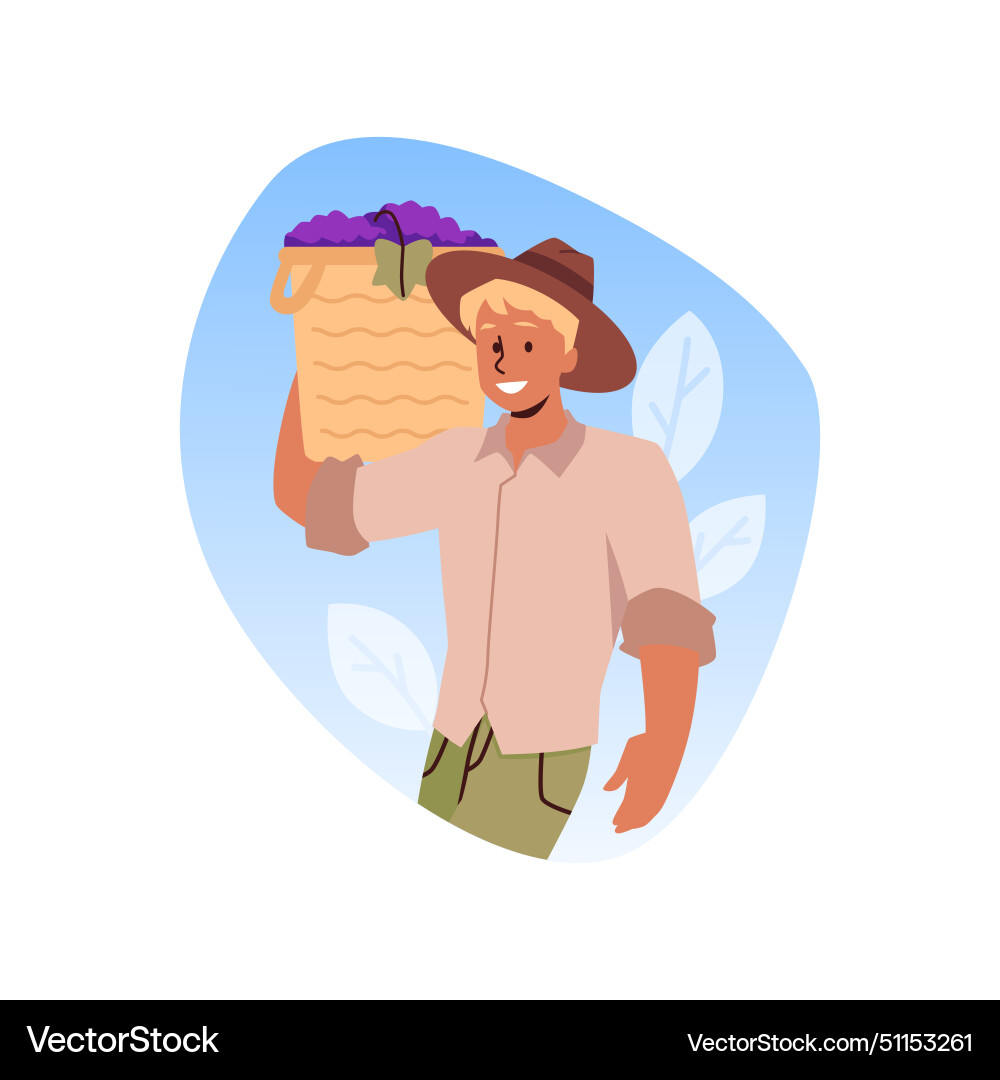 Character with a basket of grapes in round Vector Image