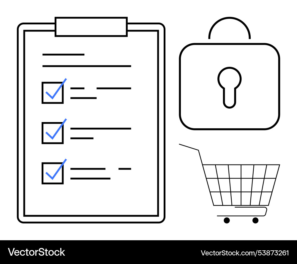 Checklist with tick marks padlock and shopping Checklist with tick marks padlock and shopping vector image