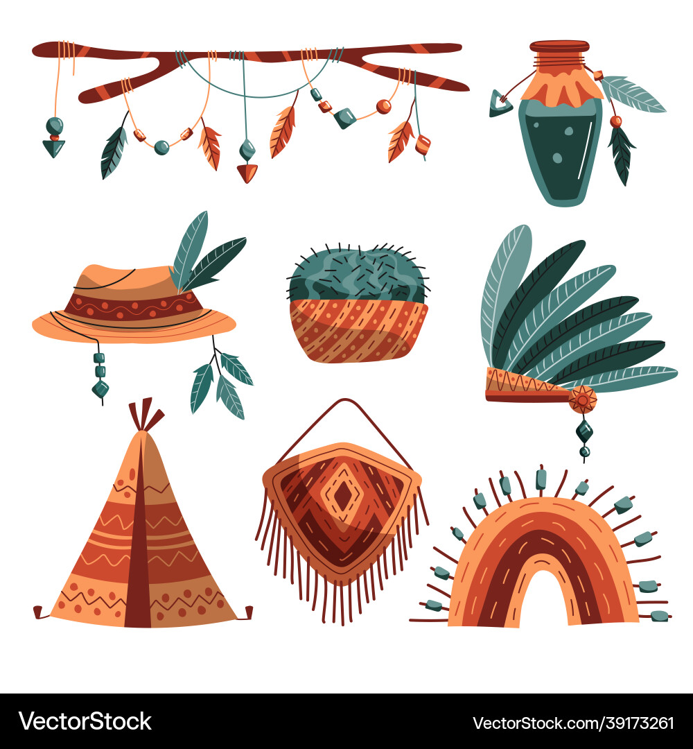 Flat design boho element set Vector Image