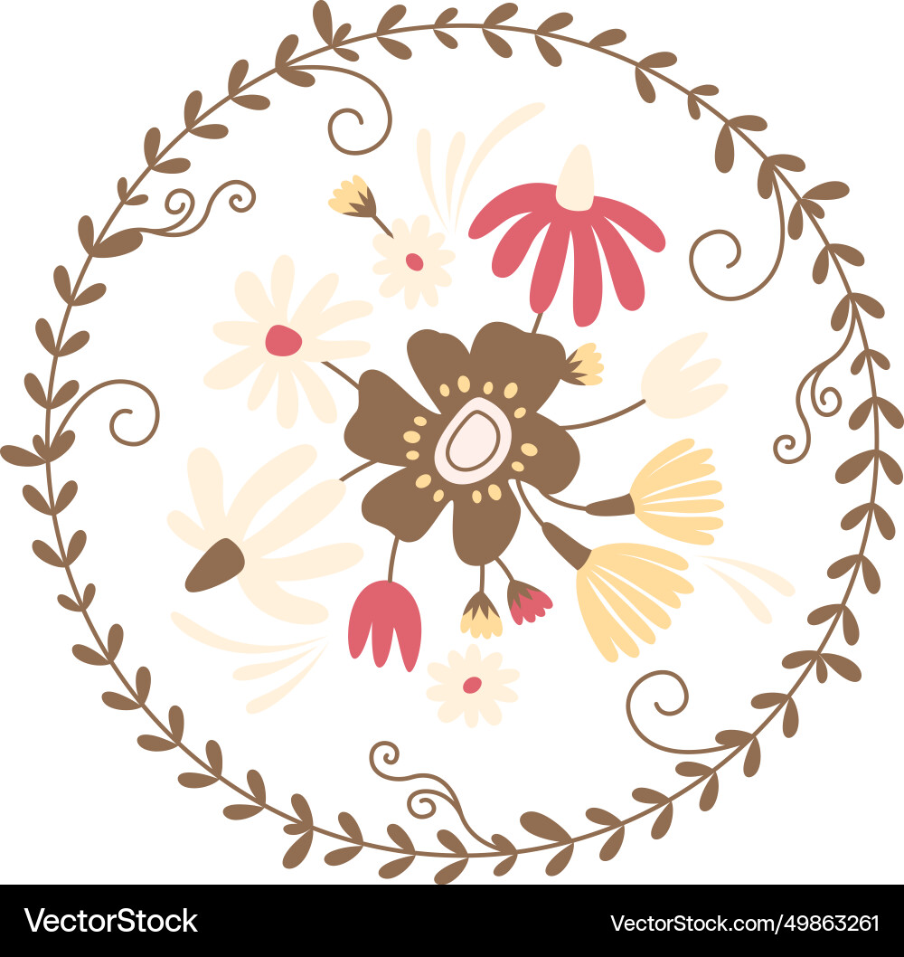 Flowers pattern with circle frame vector image