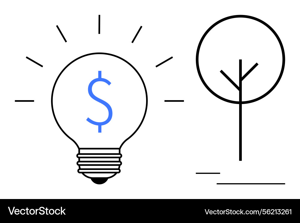 Lightbulb with dollar sign and minimal tree Lightbulb with dollar sign and minimal tree Vector Image
