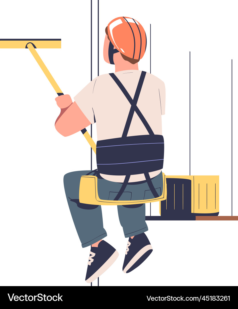 Man working at height with bucket and squeegee Man working at height with bucket and squeegee vector image