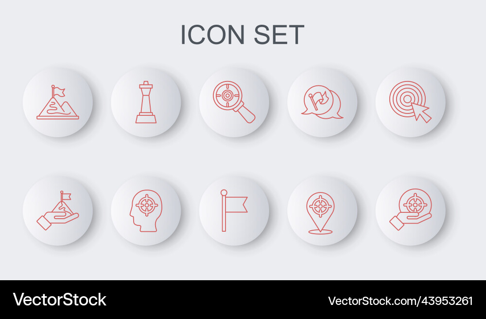 Set line target mountains with flag magnifying Set line target mountains with flag magnifying vector image