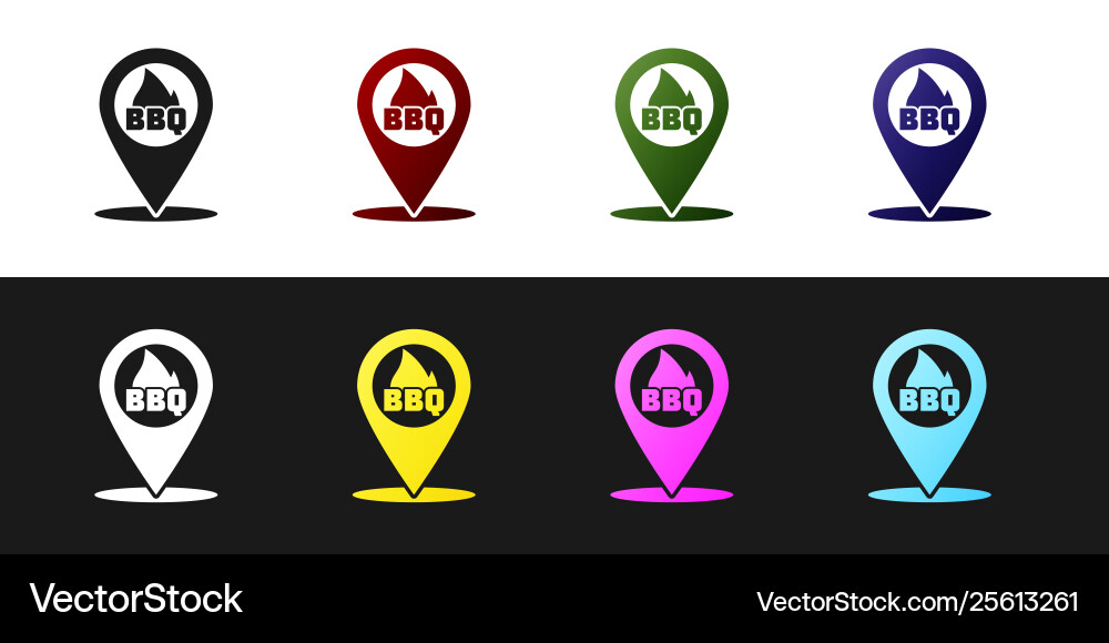 Set map pointer with barbecue icon isolated Vector Image