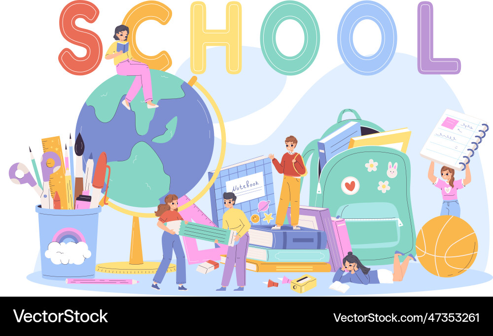 Student and stationery school class kids young Student and stationery school class kids young vector image