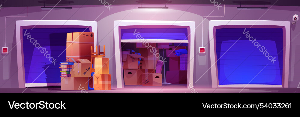 Stuff in cardboard boxes self storage container Stuff in cardboard boxes self storage container vector image
