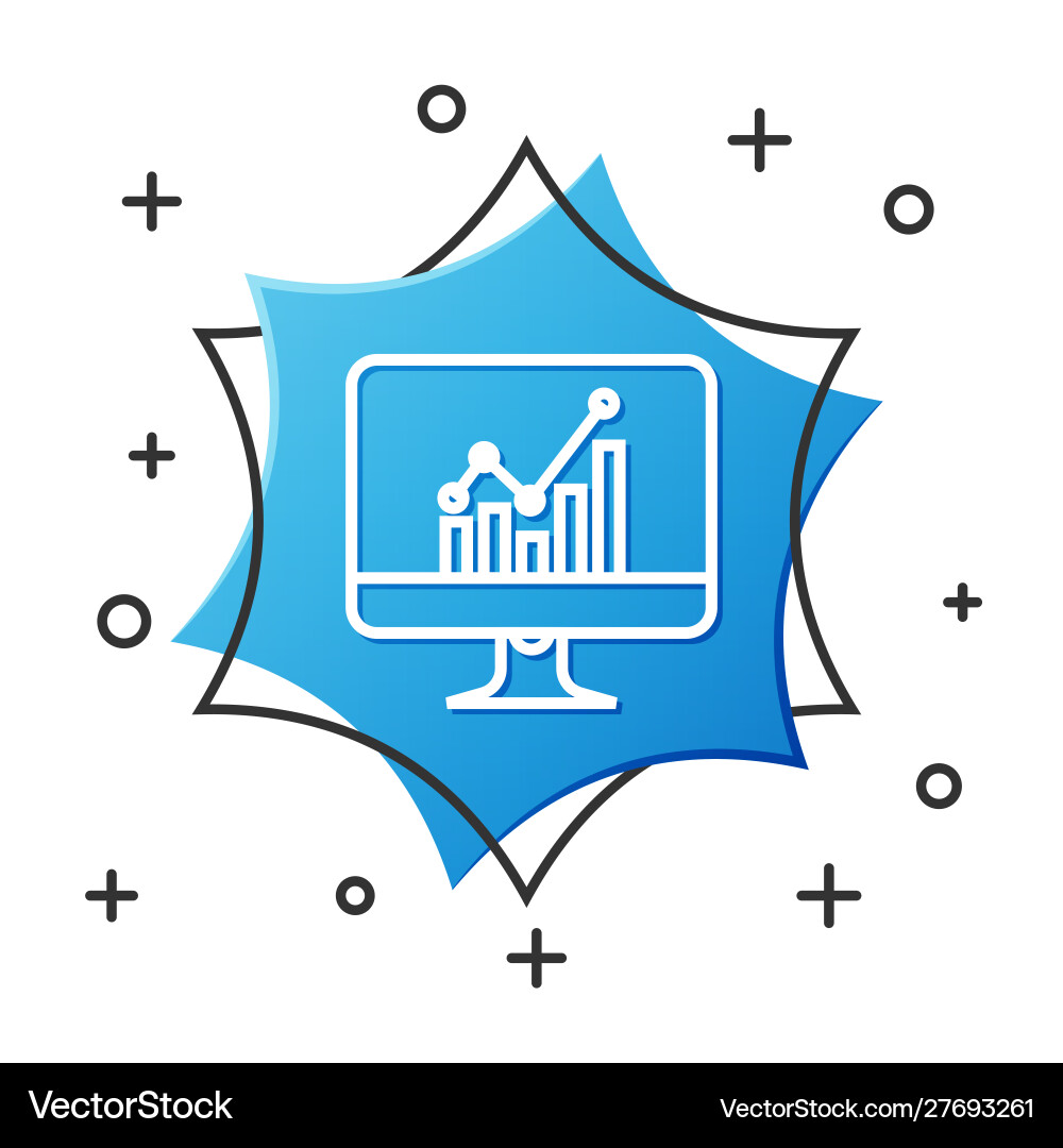White line computer monitor with graph chart icon White line computer monitor with graph chart icon vector image