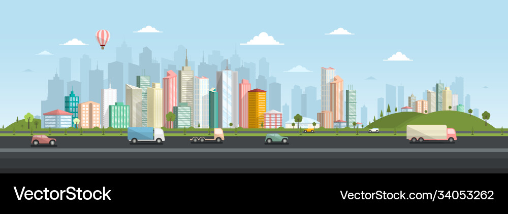 Abstrakte Stadt Skyline mit Autos auf Asphalt Abstrakte Stadt Skyline mit Autos auf Asphalt vektorbild