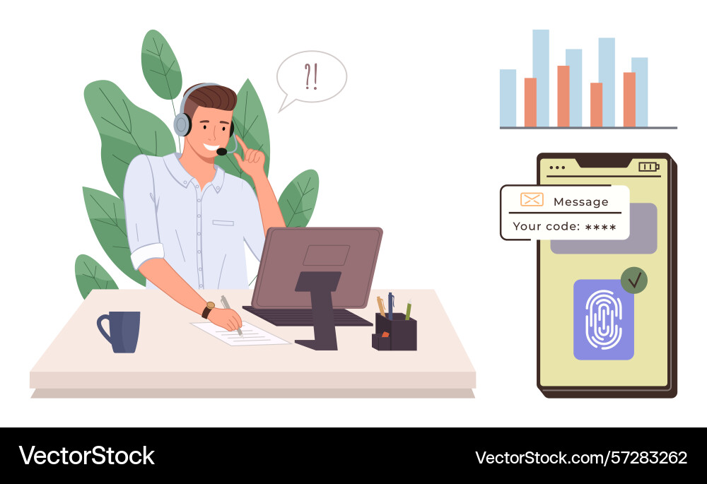 Customer support agent solving authentication Customer support agent solving authentication vector image