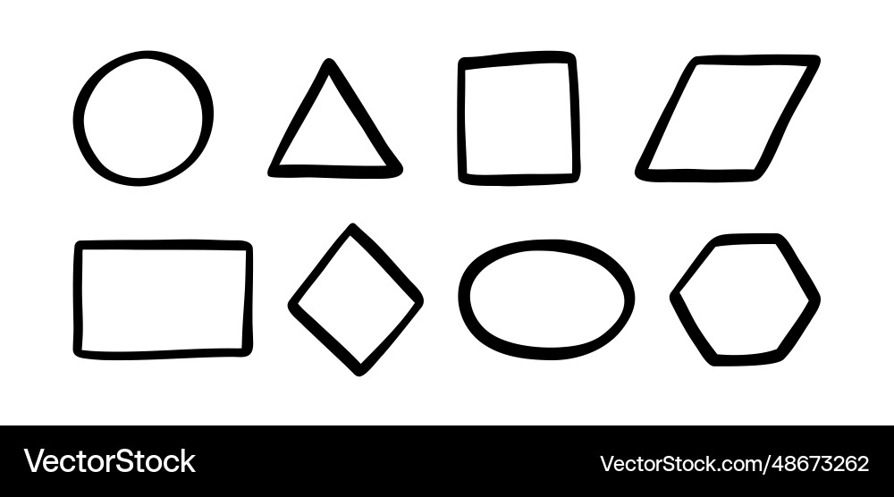 Doodle basic geometric shapes set hand drawn math Doodle basic geometric shapes set hand drawn math vector image