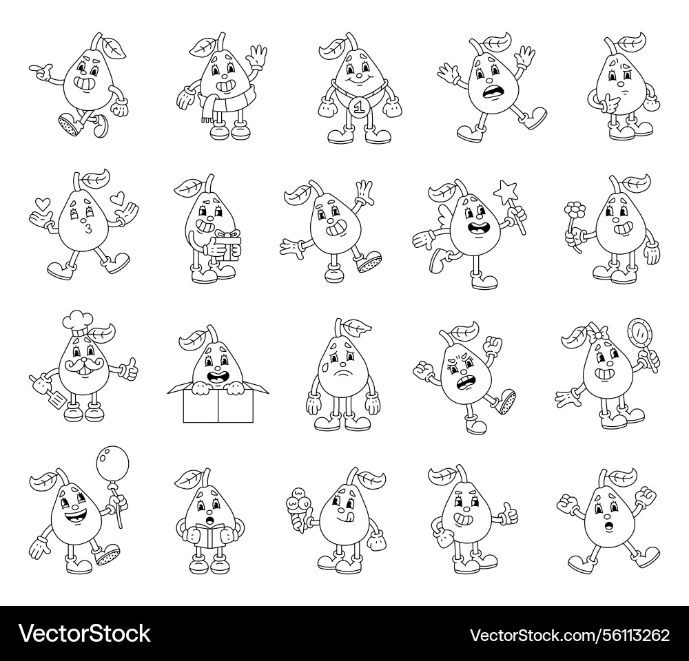 Pear character set showing different emotions vector image