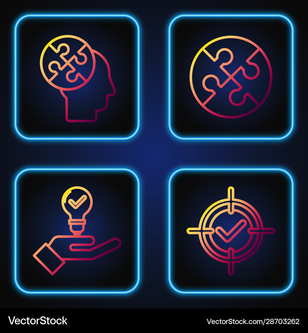 Set line target and check mark light bulb in hand Set line target and check mark light bulb in hand vector image