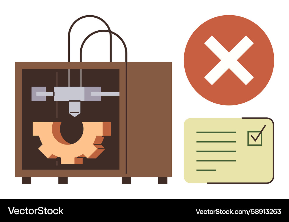 3d printer error with cross symbol and task list 3d printer error with cross symbol and task list Vector Image