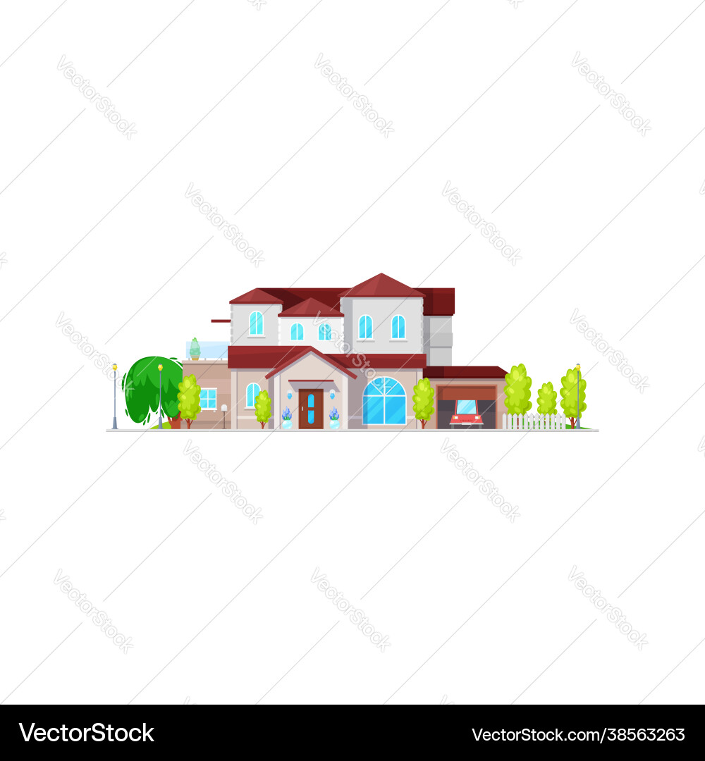 Cottage country urban building facade car vehicle Cottage country urban building facade car vehicle vector image