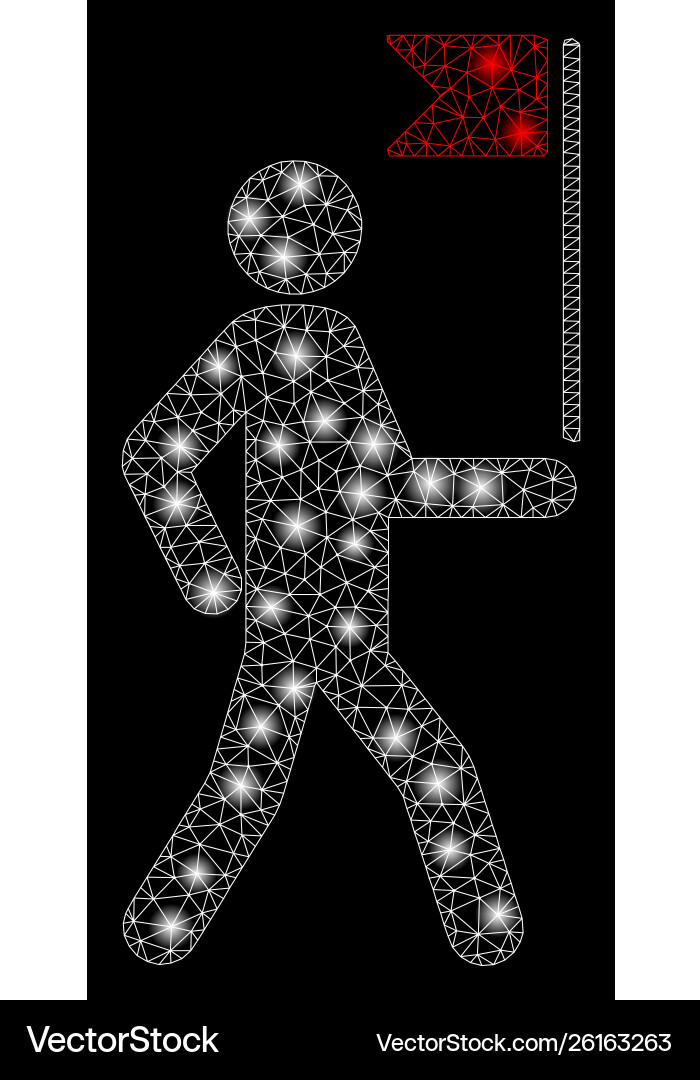 Flare mesh wire frame guide man with flag Flare mesh wire frame guide man with flag vector image