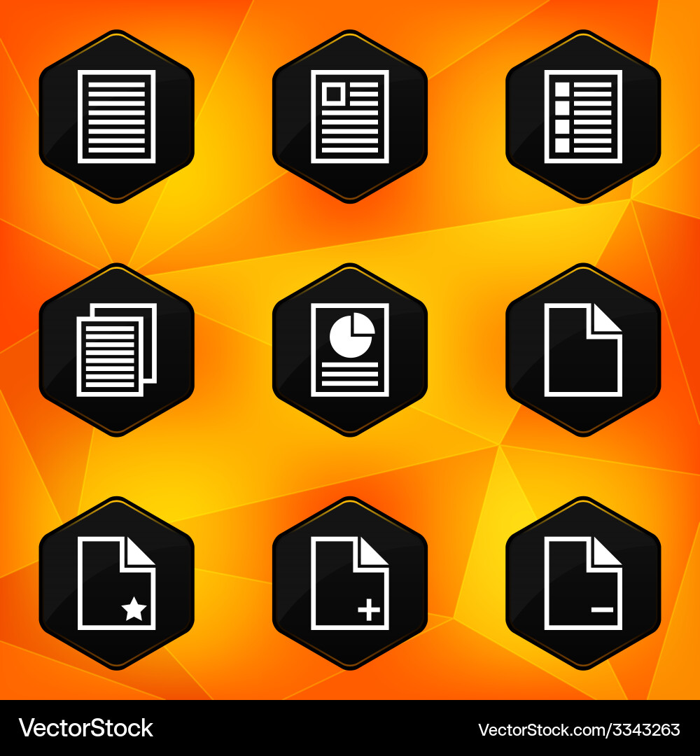 Paper hexagonal icons set on abstract orange vector image