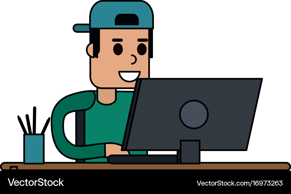 Person using computer icon image vector image