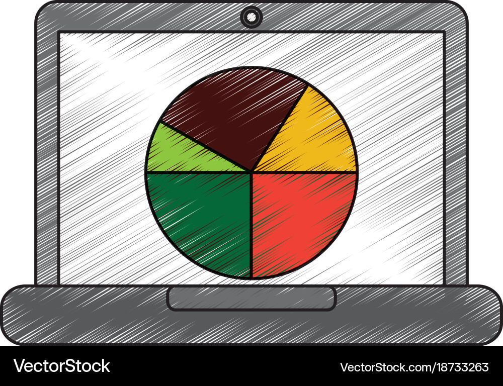 Pie graph chart on laptop screen icon image vector image
