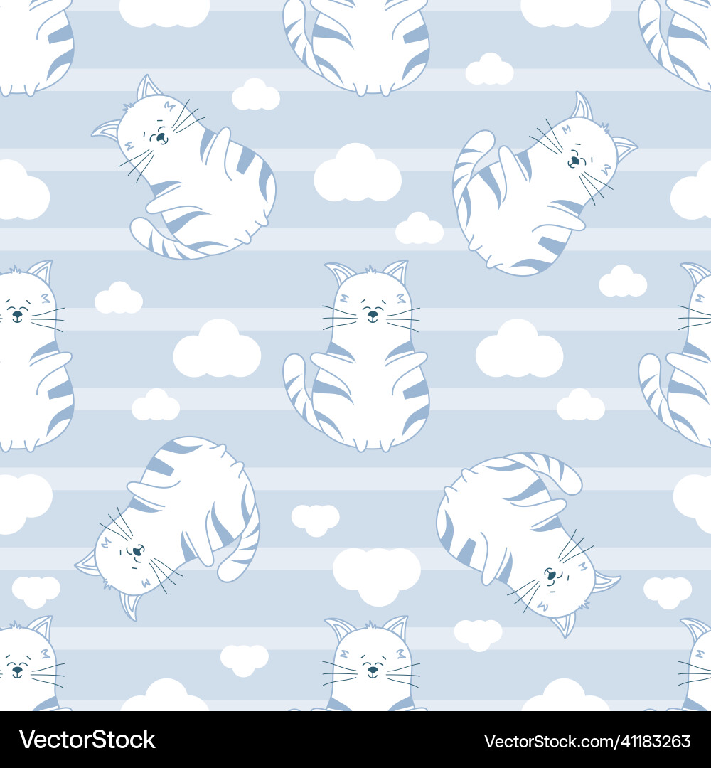 Seamless pattern with funny flying cat clouds Vector Image