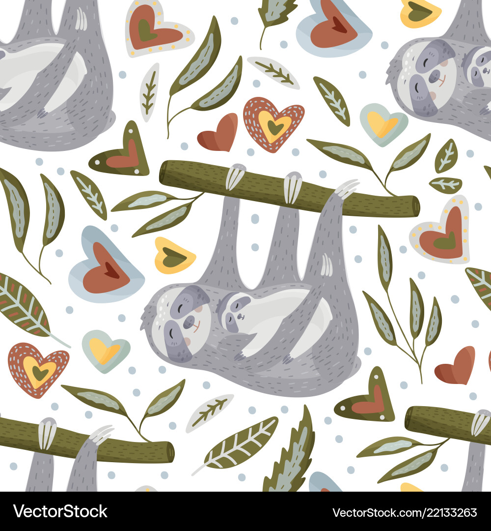 Seamless pattern with sloths in flat style Seamless pattern with sloths in flat style vector image