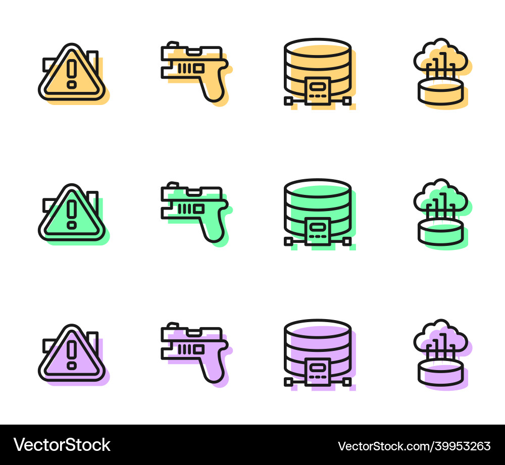 Set line cloud database exclamation mark Vector Image