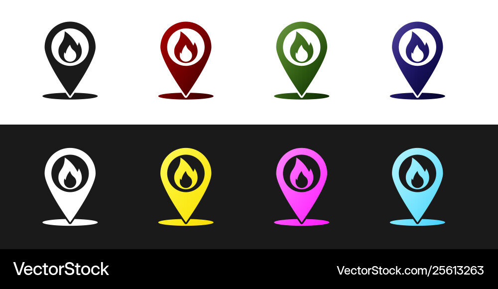 Set map pointer with fire flame icon isolated Set map pointer with fire flame icon isolated vector image