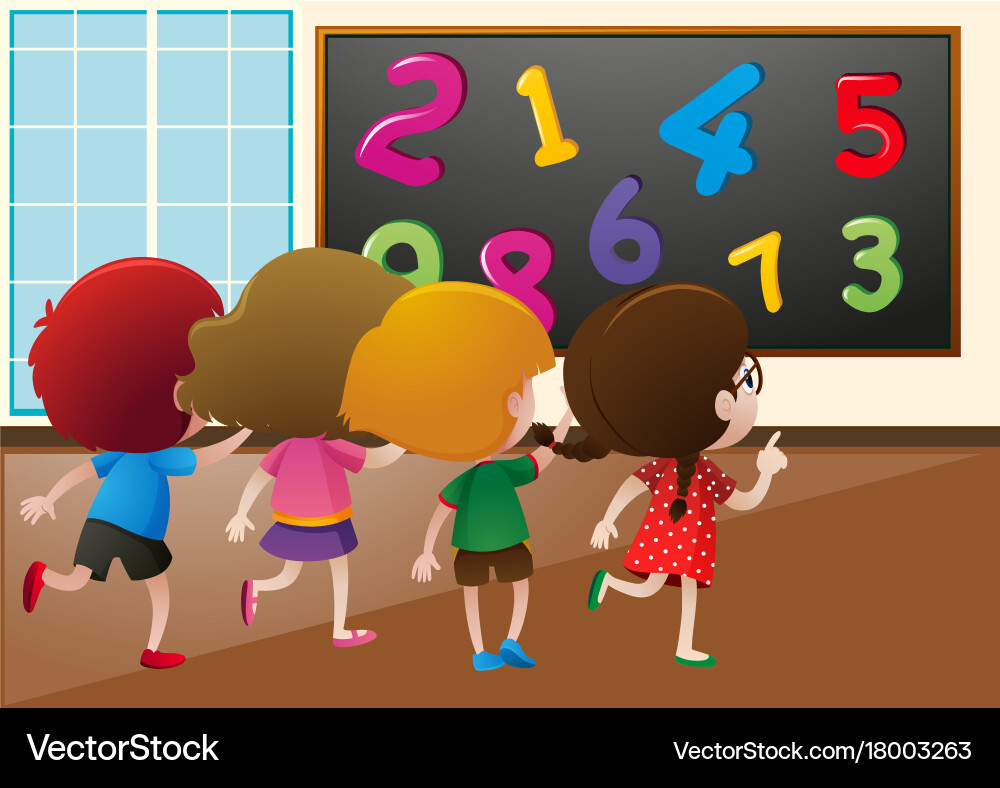 Students counting numbers on the board in class vector image