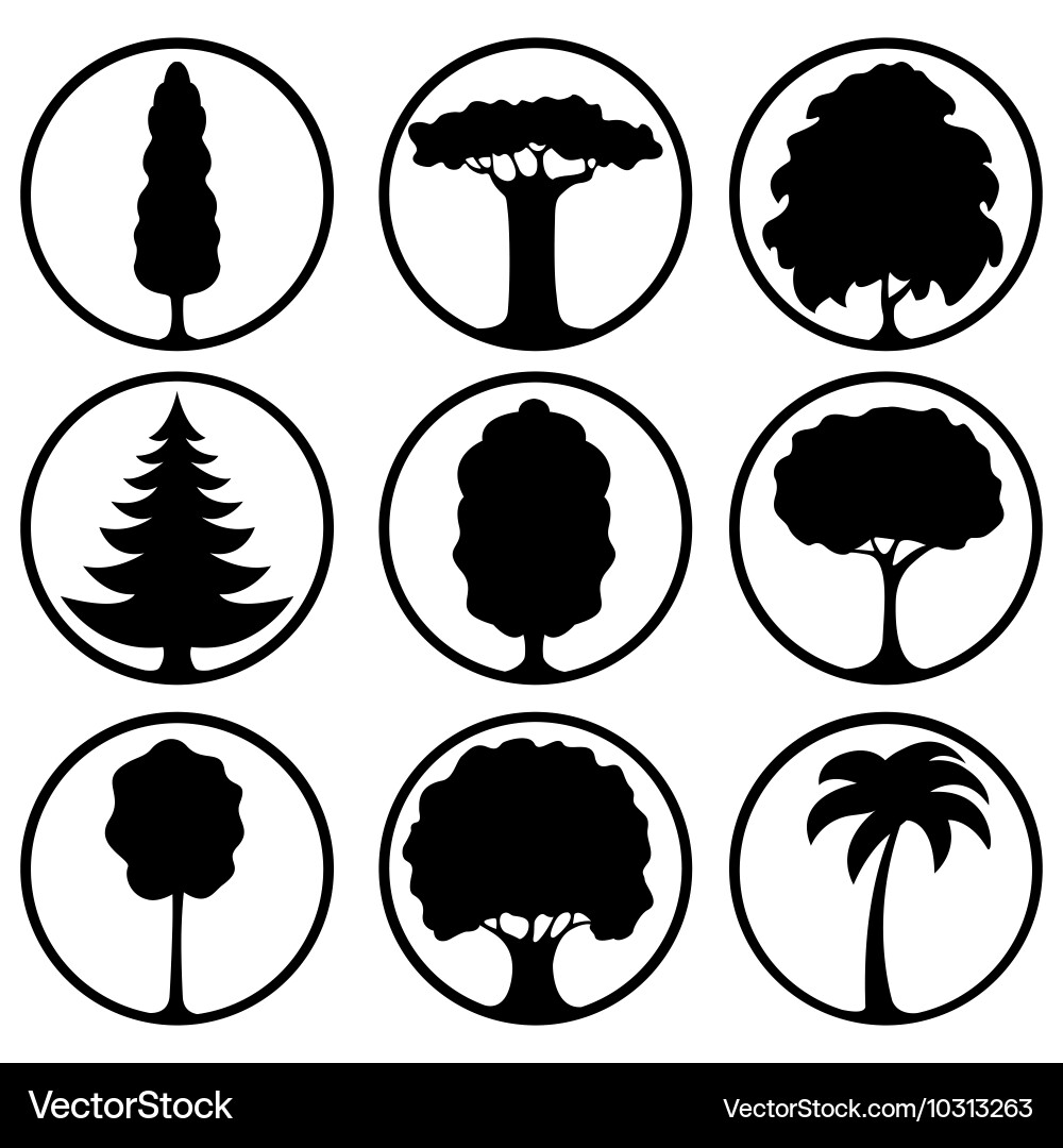 Tree Icon Set - Black Silhouettes Royalty Free Vector Image