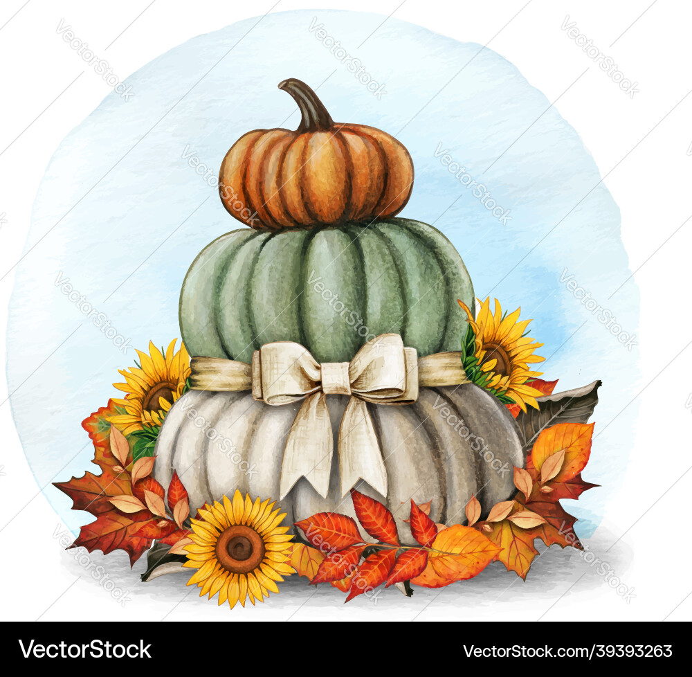 Watercolor hand drawn fall composition Royalty Free Vector