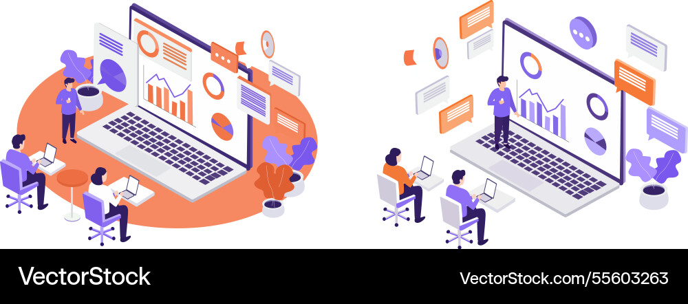 Web development teamwork isometric design Vector Image