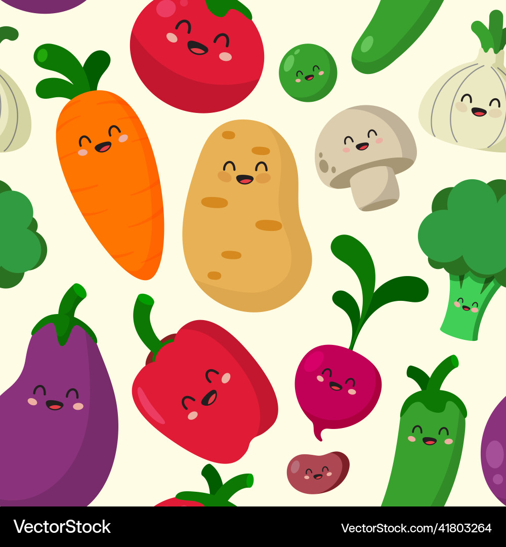 Assorted vegetables characters seamless pattern Vector Image
