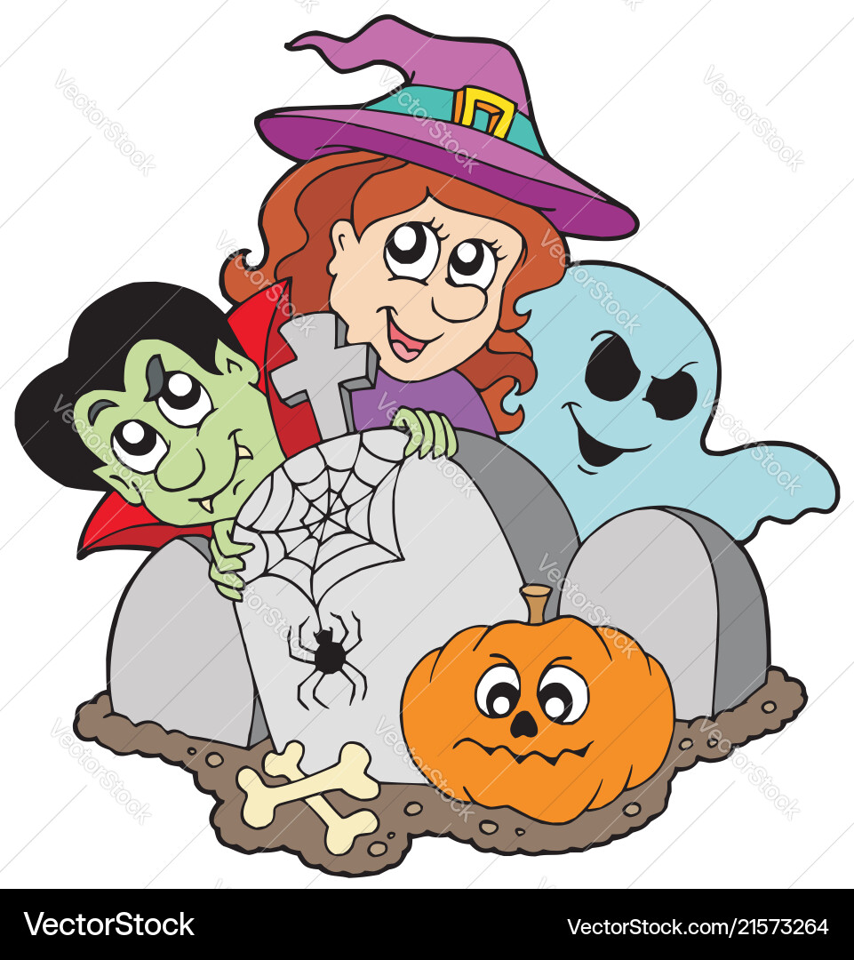 Cemetery with halloween characters Cemetery with halloween characters vector image