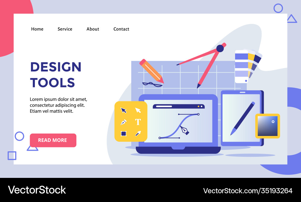 Design tools pen drawing line on display computer Design tools pen drawing line on display computer vector image