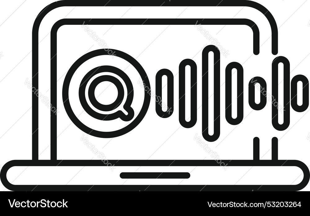 Laptop displaying voice search with sound wave Laptop displaying voice search with sound wave vector image