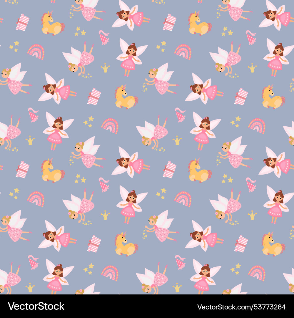 Magical seamless pattern with fairies unicorn Magical seamless pattern with fairies unicorn vector image