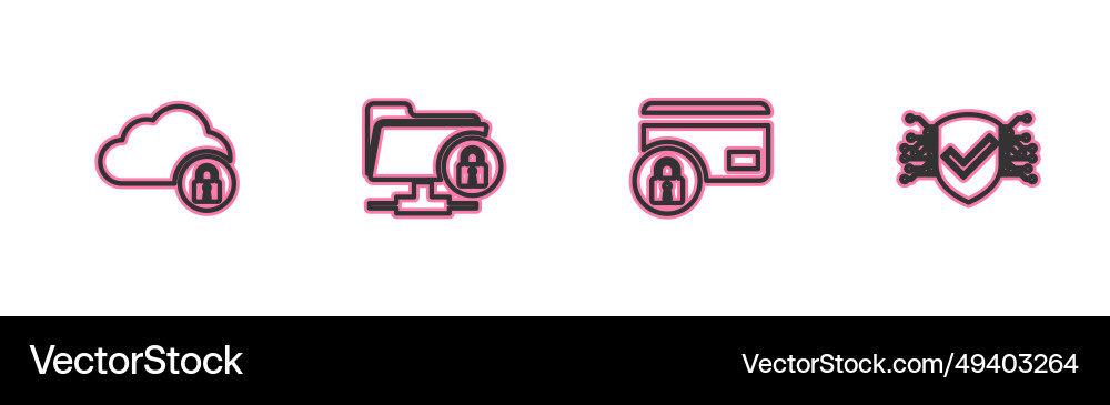 Set line cloud computing lock credit card Set line cloud computing lock credit card Vector Image