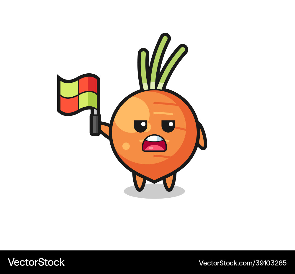 Carrot character as line judge putting the flag up Carrot character as line judge putting the flag up vector image
