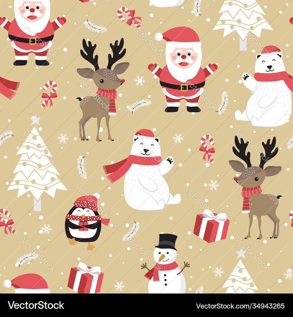 Christmas Seamless Pattern: Santa & Reindeer Vector Image