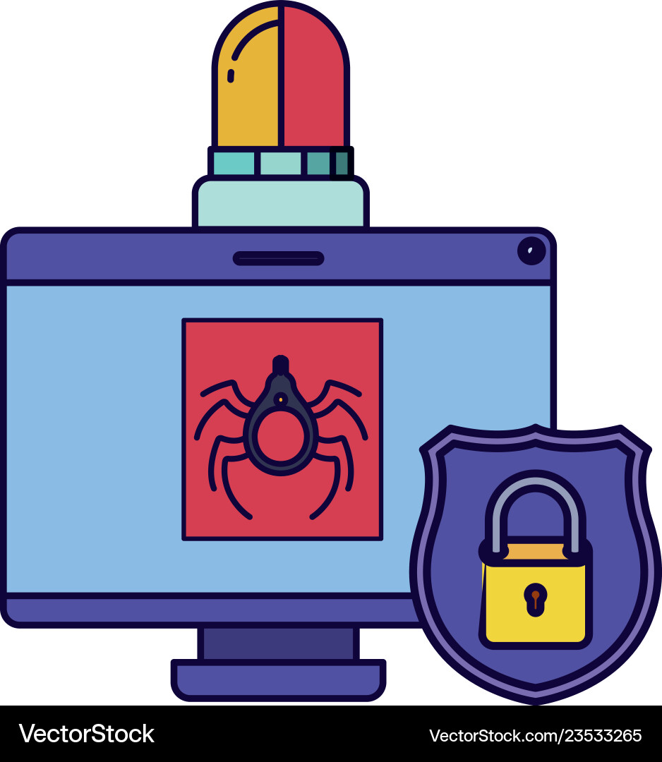 Computer screen with spider isolated icon vector image