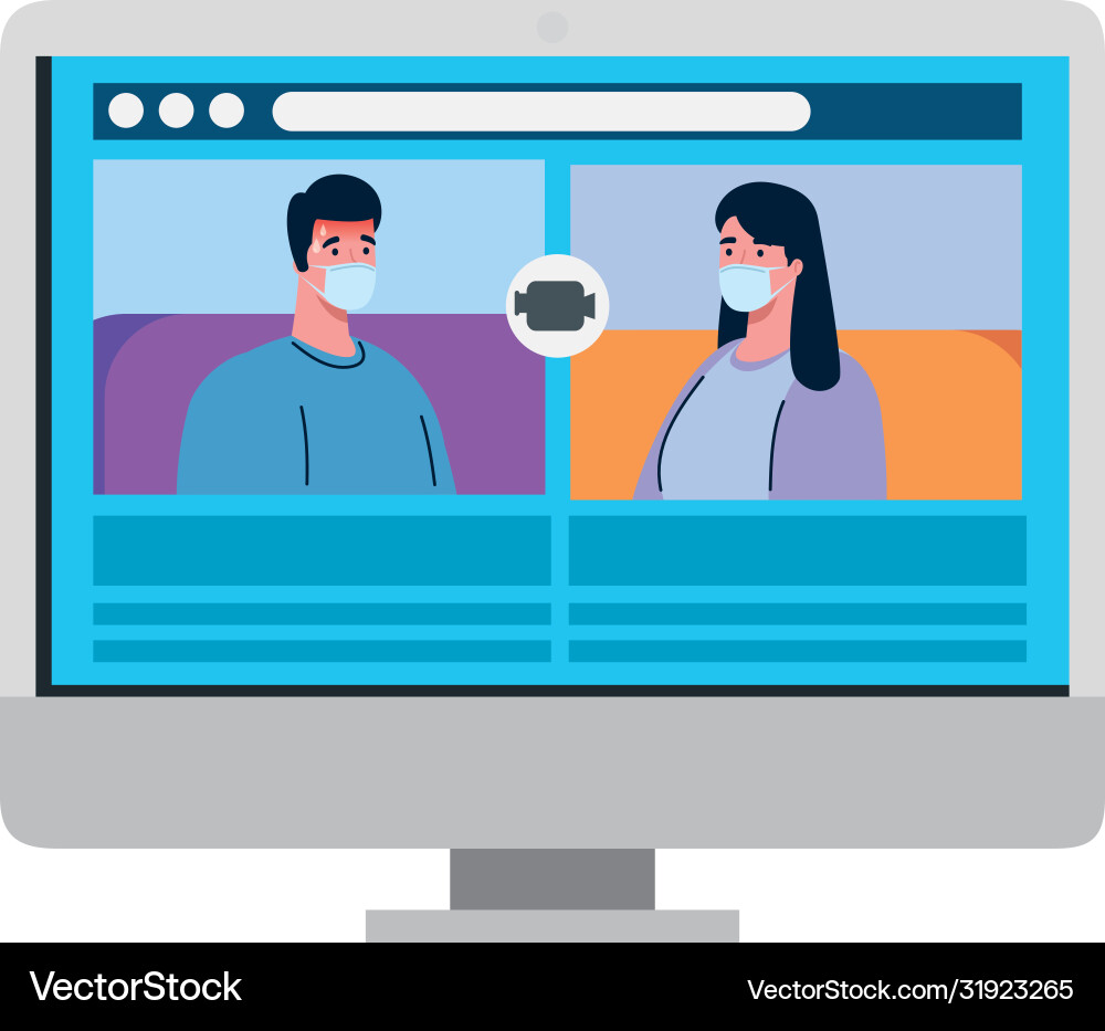 Couple talk to each other on computer screen Couple talk to each other on computer screen vector image