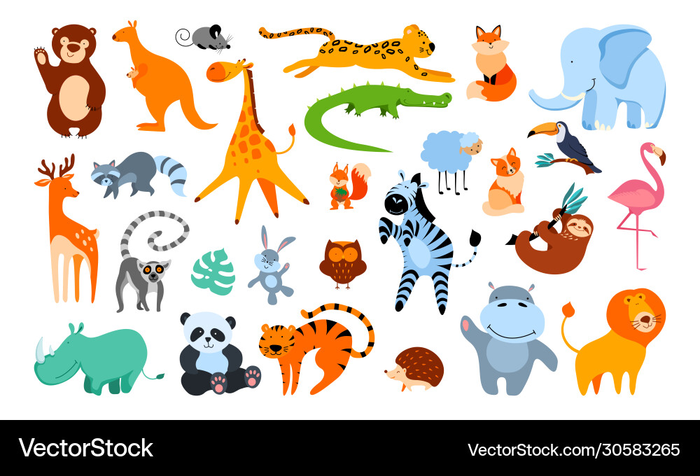 Cute Cartoon Animal Collection Vector Image
