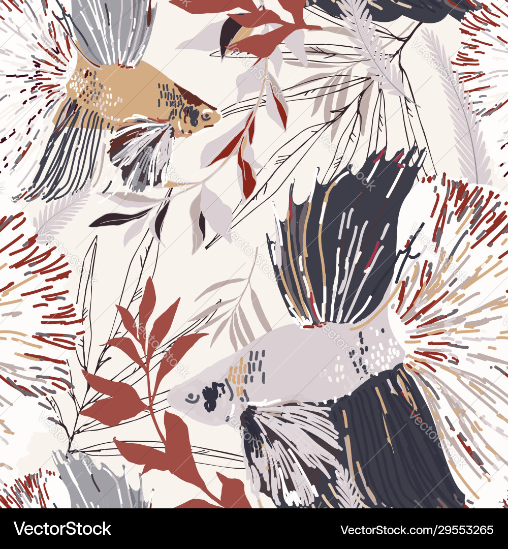 Endless pattern with goldfish and algae marine Endless pattern with goldfish and algae marine vector image