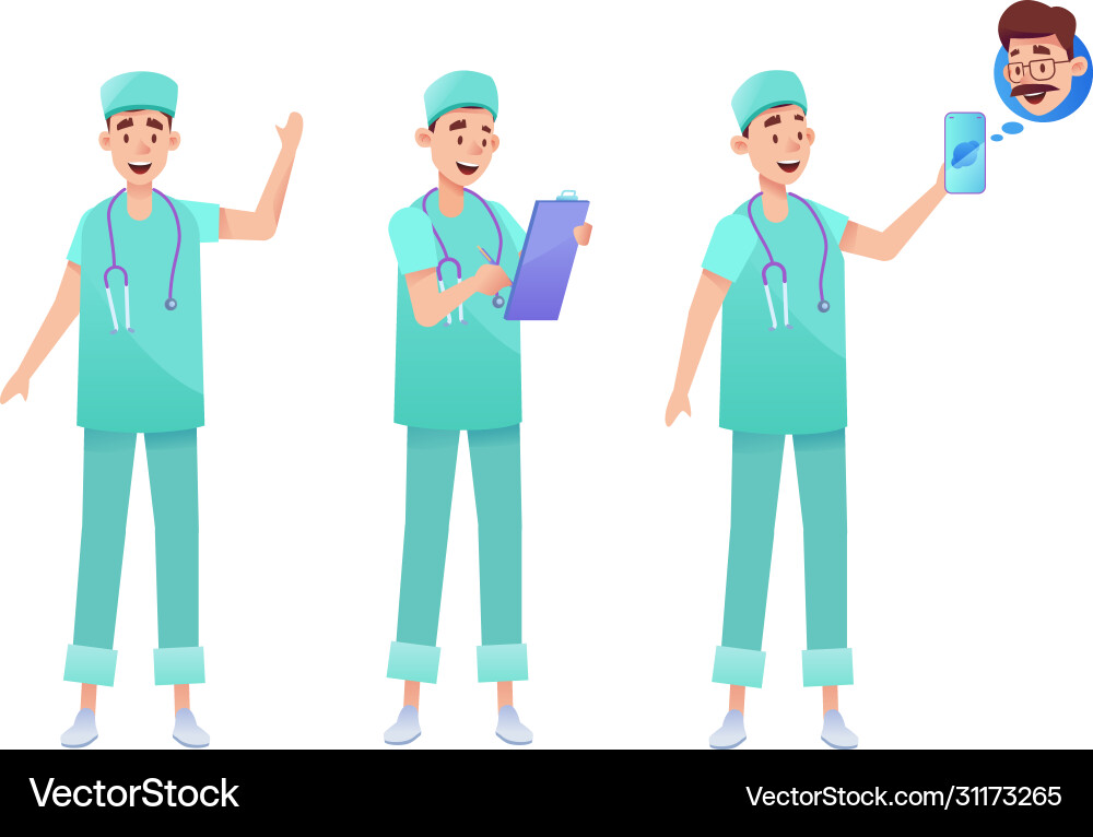 Flat surgeon doctor animation creation set vector image