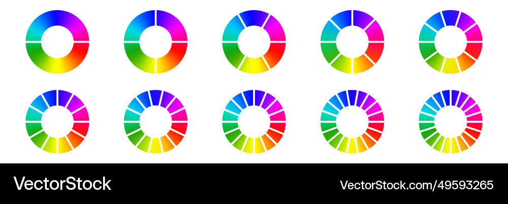 Gradient colored pie chart templates bright Gradient colored pie chart templates bright vector image